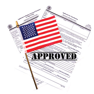Approved US immigration application with American flag