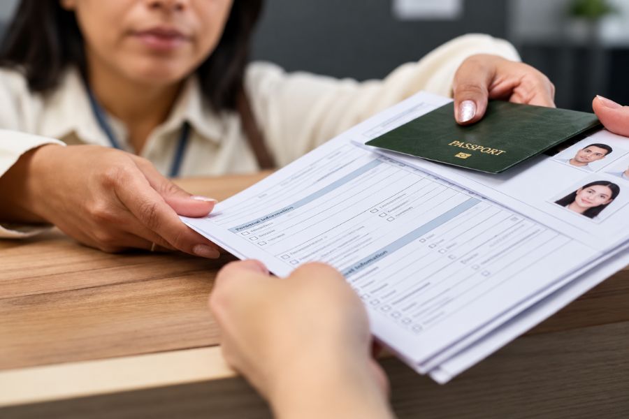 Immigration application with passport and ID photos